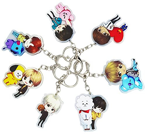 Doyomtoy 7 PCS schlüsselanhänger set, BTS Schlüsselanhänger Kpop Schlüsselanhänger, Nette Handtaschen Zubehör, Team-Schlüsselanhänger-Schüler, Deko für Rucksack/Tasche