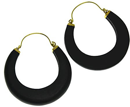 CHICNET Ohrringe Holz antik gold Messing Bogen schwarz Sichel golden Mädchen Damen Frauen Ohrhänger Ohr Schmuck Tribal Ethno