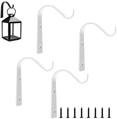 Lxoraziy 4 Stück Pflanzenhalterung Eisen Wandhaken, Wandhalter Haken, Blumenampel Halterung, für Blumenkörbe, Hängekörbe, Laternen, Vogelhäuschen, Windspiele(Weiß)