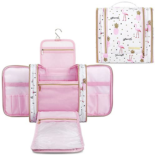 Kulturtasche zum Aufhängen für Damen, Lychii Reise Kulturbeutel Make up Tasche Waschtaschel Organizer, Wasserdichter Hygienebeutel, Große Kosmetiktasche, 12L, Flamingo