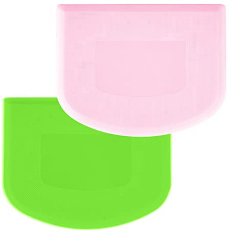 2pcs 12x9.5cm Dough Bowl Spatula, Dough Cutter Multi-Function Dough Scraper Food Scrappers Plastic Kitchen Bowl Scraper Tool for Pastry Cake Bread Pizza Baking (Green+Pink)