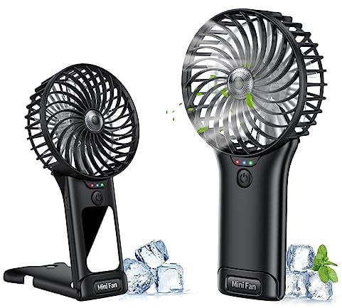 Ventilador Portátil de Mano,Mini Ventilador Silencioso Recargable por USB,Ventilador de Personal con Espejo,Ventilador Pequeño de 4 Velocidades con Batería para Oficina,Dormitorio y Viajes (Negro)