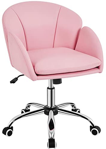 Yaheetech Silla de Oficina Silla con Ruedas Silla Altura Ajusteble MAX Carga 136 KG Silla de Despacho Estudio Rosa Claro Silla Piel Sintética