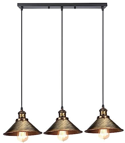 iDEGU 3-flammige Pendelleuchte Industrielle Hängelampe Stil Edison Vintage Pendellampe mit 22cm Metall Lampenschirm E27 Fassung Bronze Hängeleuchte für Esszimmer Küche Wohnzimmer (Balken)