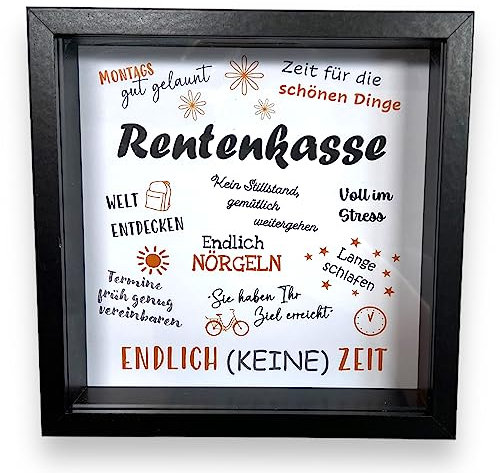 BUSDUGA 4310 Sparkasse Bilderrahmen RENTENKASSE, 20x20x5cm, Spardose Geldgeschenk (Schwarz)