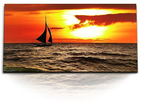 Paul Sinus Kunstdruck Bilder 120x60cm Abendrot Meer Segelboot Segelschiff Horizont