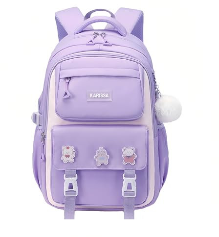 Girls Backpacks for School Children, School Bags Causal Daypacks for Girls with Pins, B02-Purple-Large