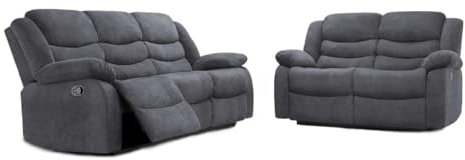 Madrid Fabric Recliner Sofa with Cupholders - 3+2 Seater Sofa Grey