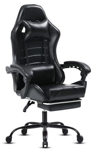 Fruyyzl Sedia Gaming Ergonomica, Poltrona Gaming con Schienale Regolabile, Sedia da Gamer con Poggiatesta e Supporto Lombare, Sedia Gamer in Pelle Sedia Gaming con Poggiapiedi(nero)