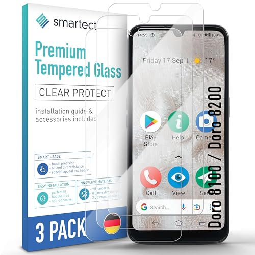 smartect Verre Trempé [3 Pièces, Clear] pour Doro 8100 / Doro 8200, Protecteur d'écran en Verre HD Anti Rayures, Sans Bulles, Dureté 9H, 0.3mm Ultra Transparent, Ultra Résistant