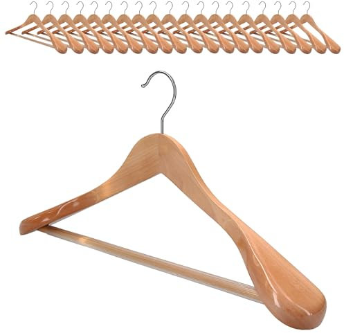 20 x Kleiderbügel Holz VonBueren | 45 x 22,5 cm breit je Bügel/Holzbügel | stabile Holzkleiderbügel | Anzugbügel, Hose, Hemden