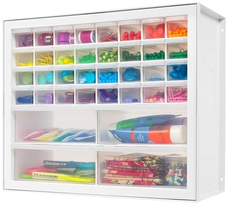 IRIS USA 36 Drawer Stackable Storage Cabinet for Hardware Crafts and Toys, 19.5-Inch W x 7-Inch D x 15.5-Inch H, White - Small Brick Organizer Utility Chest, Scrapbook Art Hobby Multiple Compartment