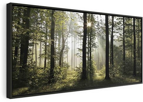 murando - Wandbilder XXL mit Rahmen Wald 140x70 cm Wandbilder groß Leinwandbild XXL schwarzer Holzrahmen modern Wanddekoration Kunstdruck Wanddeko Wohnzimmer Schlafzimmer c-B-0262-b-a