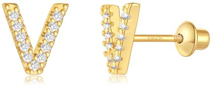 Buchstabe Ohrringe Silber 925, Initiale V Kleine Gold Ohrringe für Mädchen Damen Geburtstag