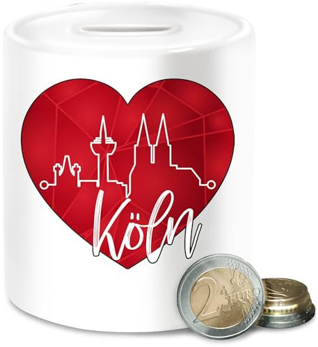 Spardose - Karneval & Fasching - Spardosen - Köln Herzschlag I Köln Skyline Herz - Unisize - Weiß - babyparty Faschings kölner Karnevals Verkleidet kölsche für Carnival Dom karneva fasnets