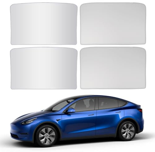 4 parasoles de Techo compatibles con Tesla Model Y 2020-2024, Cubierta Aislante Plegable de Vidrio para Techo con una Bolsa de Almacenamiento (Gris)