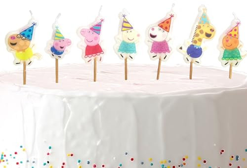 Amscan 9918346 – Peppa Pig Kindergeburtstag Partykerzen auf Holzplektren – 7 Stück