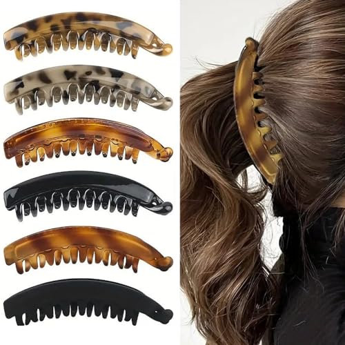 ZSPERKLA 6 Stück Pferdeschwanz Haarklammer Große Bananen Haarspange Rutschfeste Bananenspange Haar-Accessoires für Damen und Mädchen