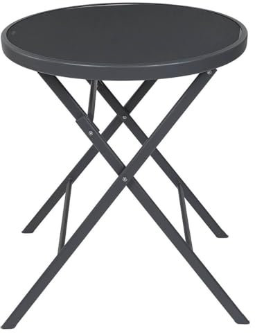 AltoBuy Sohan - Table Pliante de Jardin Ronde Grise en Métal et Verre Trempé