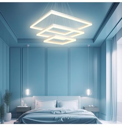 Arcadia Lampadario a Sospensione 5500LM 90W 60cm Modello Persefone (Bianco) | Lampadario Camera da Letto Soggiorno Cucina con Luce Calda e Fredda Dimmerabile, Telecomando e App inclusi - Finitura Bianca