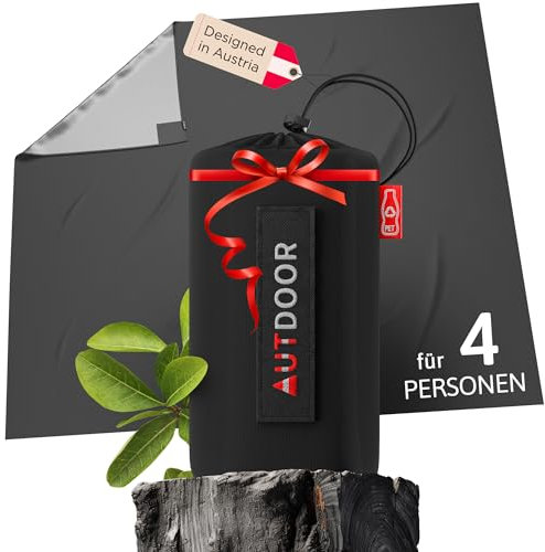 AUTDOOR® Mini Picknickdecke 4 Personen - nachhaltig aus recycelten Nylon - Stranddecke + Karabiner. Klein und kompakt für Camping, Picknick & Wandern