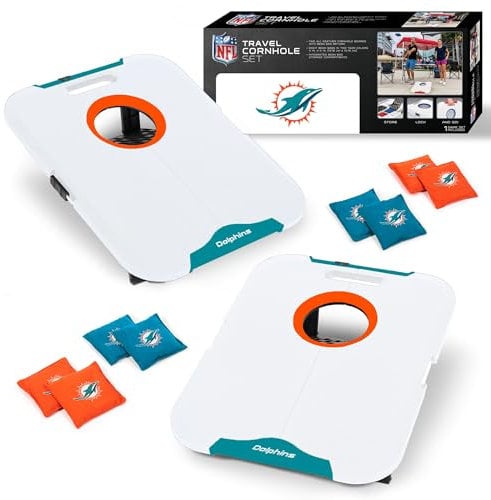 Wild Sports NFL Miami Dolphins Pro Football Allwetter Cornhole Set - Travel Bean Bag Toss Set Includes 8 Bean Bags