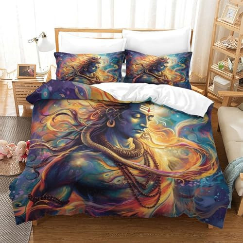 FWLYIJIAREN Mythologische Charaktere 3D Atmungsaktiv Indischer Stil Bettwäsche Mädchen Muster Modern Mikrofaser Bettbezug Mit Reißverschluss Und Kissenbezug 3teiligSuper King(260x220cm)