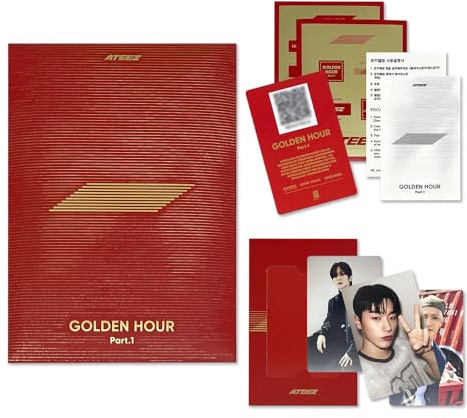 ATEEZ - [GOLDEN HOUR : Part.1] (POCAALBUM Ver.) Package Cover + Photo Stand + QR Card + Image Card + Photocard + Sticker Set + Digital Contents + User Guide + 2 Pin Badges + 4 Extra Photocards