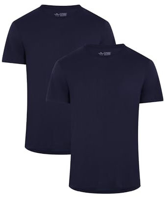 DANISH ENDURANCE Camisetas de Algodón Orgánico para Hombre, Cuello Redondo o Cuello en V, Manga Corta, 2-Pack Azul Marino Oscuro L