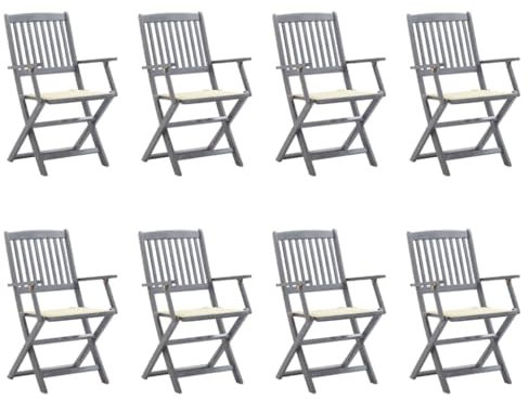 Homgoday Klappbare Gartenstühle 8 Stück mit Kissen aus massivem Akazienholz, Möbel Esszimmerstühle für Garten, Stühle für den Außenbereich, Gartenmöbel Terrasse Modell 3078264