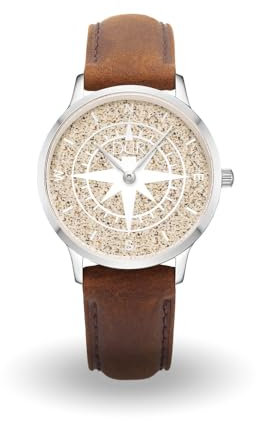 DUR Schmuck: Uhr 40er Kompass mit Strandsand, matt, Lederband braun, DW041