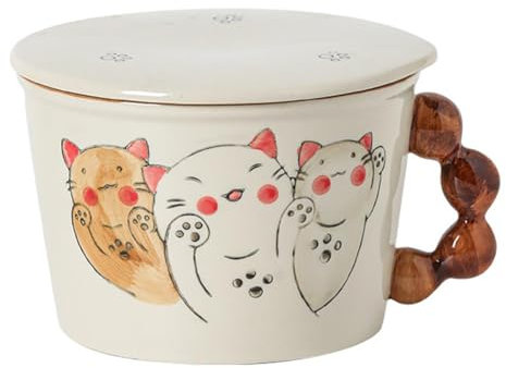 1000ml/34oz Japanese Cute Instant Noodles Bowl Cartoon Home Student Ceramic Instant Noodles Bowl-Instant Noodles Cup - Lucky Cat