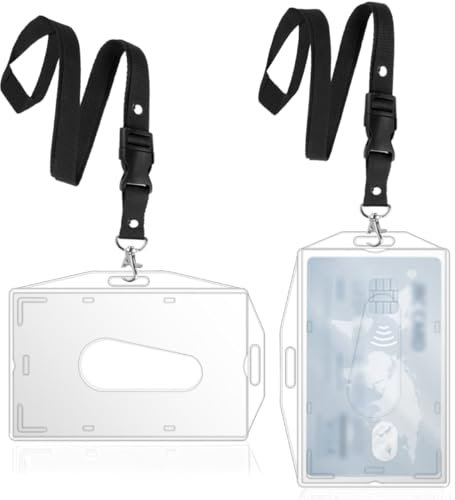 2 Pcs Porte Badges Plastique avec Lanyard - pour Cartes de Proximité, Cartes de Crédit, Cartes d'Identité et Cartes, Carte de Busité，Porte Carte Bus (2 Pcs Lanyard)