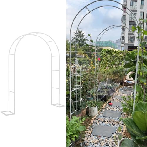 Treillis d'arche de jardin en métal blanc pour plantes grimpantes - Cadre en acier résistant aux intempéries - Treillis de jardin arqué sur pied pour extérieur et intérieur (1,8 x 2,2 x 0,4 m)