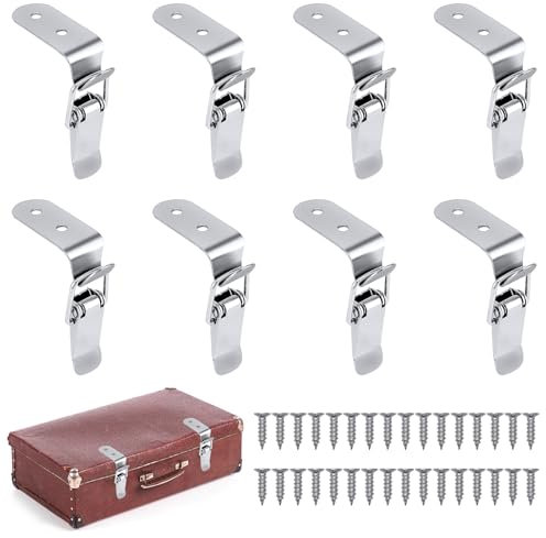 8 Chiusura a Leva ad Angolo in Acciaio Inox, Chiusure a Scatto in Metallo, Chiusura a Gancio 90 Gradi, Fermaglio a Molla Leva Chiusura, Chiusura a Scatto per Valigia Cassette Armadietti (con 32 Viti)