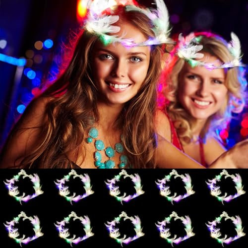 YUNYODA LED Haarschmuck 10 Stück, Frauen und Mädchen LED Blumenkranz Haare Leuchtend, Stirnband Haarreif Leuchtende Festival Kopfschmuck für Weihnachten, Neujahr, Party, Hochzeit Dekor