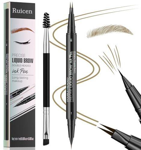 Augenbrauenstift - Augenbrauenstift Wasserfest, Microblading Augenbrauenstift 2-in-1 Dual-Ended Eyebrow Pencil mit 2 Micro-Gabelspitzen & präziser Pinselspitze für natürliche Augenbrauen, Hellbraun