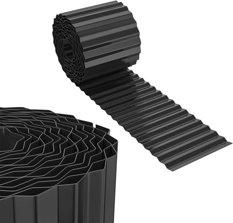 NAIZY Rasenkante Metall, 5m Beeteinfassung Wellen Mähkante Verzinkt 15 cm Breite DIY Flexibel Beetumrandung für Gartenpflanzen Gemüseanbau Floral, Schwarz