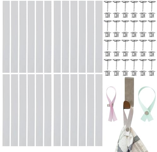 Your Day Mate Colgador sin costura para textiles, paquete de 24, lazos de 180 x 12 mm, en blanco, con cierre de pasador y botón, lengüetas de colgar para paño de cocina, toalla de baño, trapo, tela