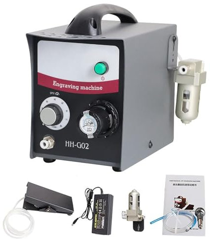 QXIUDDYS Jewelry Pneumatic Engraving Machine, 400-8000 RPM Adjustable Speed Pneumatic Hand Engraving Machines,60W Single Ended Pneumatic Jewelry Engraving Tools