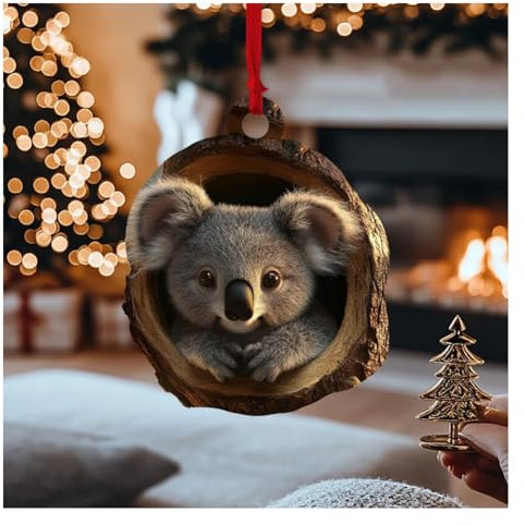 Wisafory Weihnachtsbaumschmuck Acryl Tier Dekor Weihnachtsbaum Anhänger mit Tiermuster 2D Acryl Weihnachtsdeko Eule Waschbär Ornament für Urlaub, Party, Weihnachtsdeko Koala
