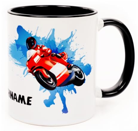 Motorrad Tasse mit Namen personalisiert Biker Becher Geschenk Motorradfahrer Motorradführerschein Geschenkartikel lustig Zubehör Fan Merch Gadget Deko Accessoires Mann Frau Kaffeetasse Keramik 330 ml