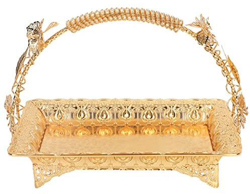 QANYEGN Bandeja para servir café, elegante bandeja de metal de aleación de zinc, bandeja dorada de estilo vintage para el hogar, bar, cafetería