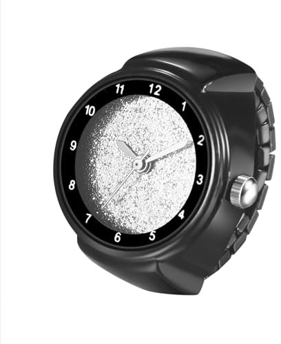 Avaner Ringuhr Damen Herren Uhr: Elastische Edelstahl Fingeruhr mit Rundes Gehäuse Arabische Ziffern Verstellbarer Ring Uhr Finger Uhr ALS GESHCNEKE für Männer Frauen