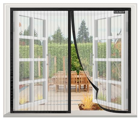 SAILIMAY Moustiquaire Fenêtre Magnétique 100x130cm, fermeture automatique, moustiquaire porte fenêtre Sans Perçage Toile Ultra Fine, pour La Plupart des Types de Fenêtres ou Porte de Balcon, Noir