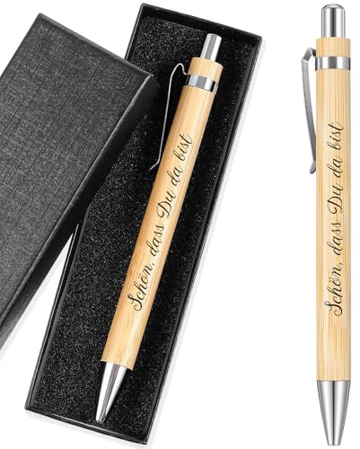 Tenare Dankeschön Geschenke Kugelschreiber Geschenke Holz Kugelschreiber mit Spruch Zitate Druckkugelschreiber mit Geschenkbox Glücksstift für Kollegen Lehrer Gäste(Schön, dass Du Da Bist)