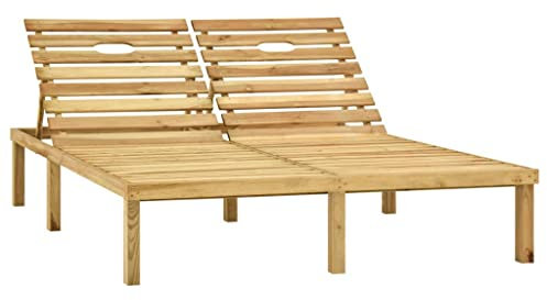LVHUIDEH Doppel-Sonnenliege aus Holz, Outdoor Liegestuhl, Verstellbare Rückenlehne, Sonnenbett für 2 Personen, Gartenliege für Patio/Strand/Terrasse/Pool, 200 x 138 x 31,5 cm