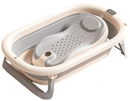 homewell Baignoire Bébé Pliable XXL, Baignoire Bebe Sur Pied avec Thermomètre Intégré, Baignoire de Voyage Portable, Idéal pour Cadeau De Naissance Fille Ou Garçon