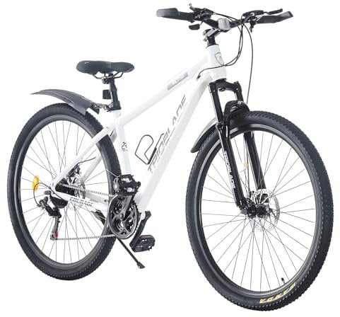 TRIOBLADE 24/26/27.5/29 Inch Mountain Bike 21 Speeds Bike 17.5 Inch Lightweight Aluminium Frame Bicycle for Adult Men Women, Lockout Suspension Fork, Dual Disc Brake (27.5inch, White)