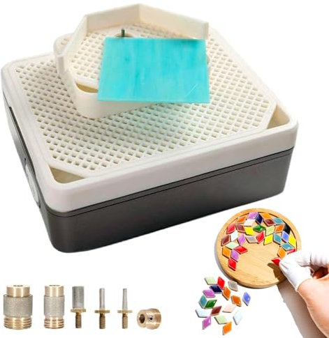 Esmeriladora de Vidrio para Artistas – Plataforma de Trabajo Dual, Suministro Automático de Agua, 5 Cabezales de Diamante para Esmerilar, Dar Forma y Taladrar (2-3mm) Vidrio, Cerámica y Piedra